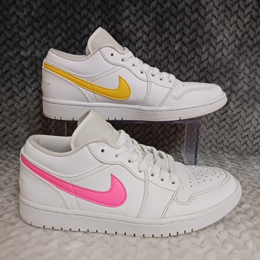 Air Jordan 1 Low White Multi Color Swoosh Men's Sneakers Shoes Size 8 - Picture 1 of 14